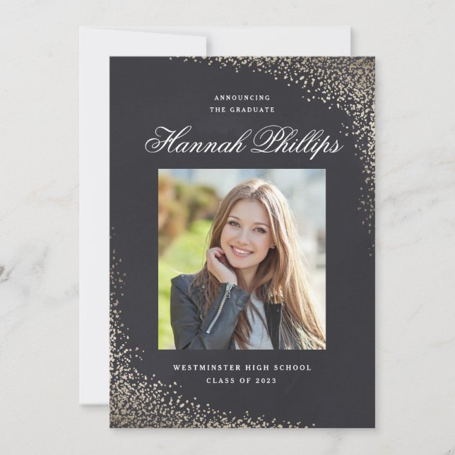Elegante Gold Shimmer Foto Graduation Party Einladung (Vorderseite)