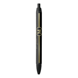 Elegante Gold-Signatur-Monogramm auf Schwarz Kugelschreiber