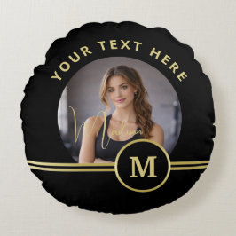 Elegante Gold-Signatur-Monogramm auf Schwarz Rundes Kissen
