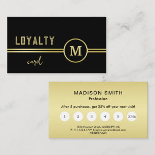 Elegante Gold-Signatur-Monogramm auf Schwarz Treuekarte