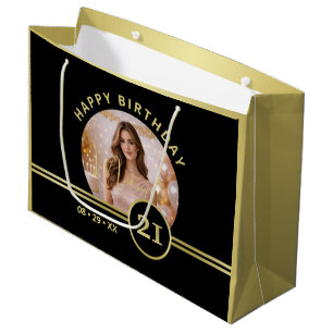 Elegante Gold-Signatur-Monogramm mit Foto Große Geschenktüte