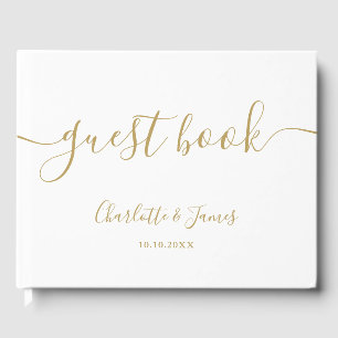 Elegante Gold Signature Script Hochzeit Gästebuch