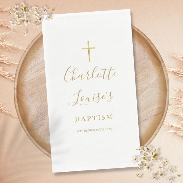 Elegante Gold Signature Script Taufe Christening Serviette (Elegant Gold Signature Script Baptism Christening Paper Guest Towels)