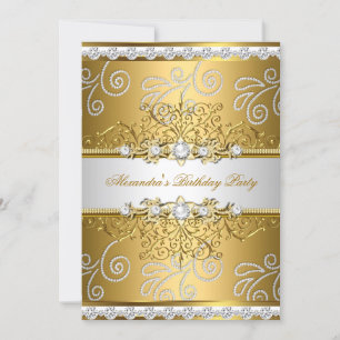 Elegante Gold Silber Spitze Diamant Overlay Party Einladung