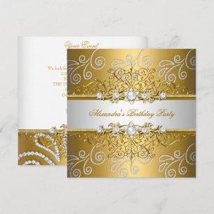 Elegante Gold Silber Spitze Diamant Overlay Party Einladung