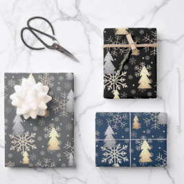 Elegante Gold & Silber Weihnachtsbaum  Geschenkpapier Set