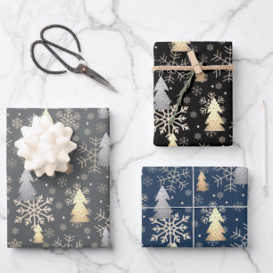 Elegante Gold & Silber Weihnachtsbaum  Geschenkpapier Set
