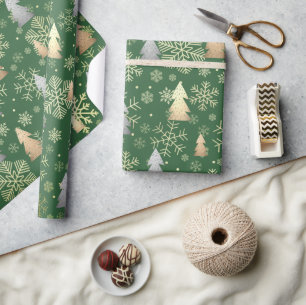 Elegante Gold & Silber Weihnachtsbaum Snowflakes Geschenkpapier
