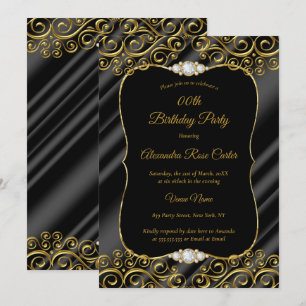 Elegante Gold Silk Black Diamond Geburtstagsparty Einladung