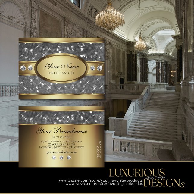 Elegante Gold Silver Glitzer Stars und Diamanten Visitenkarte (Von Creator hochgeladen)