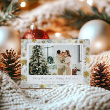 Elegante Gold & Silver Snowflake Ferienkarte