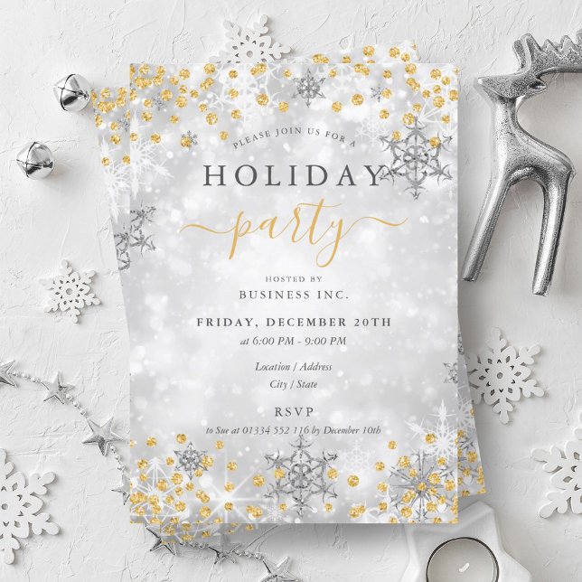 Elegante Gold Silver Xmas Winter Company Holiday Einladung (Elegant Gold Silver Xmas Winter Company Holiday Invitation)