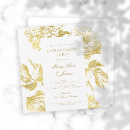 Elegante Gold Simple Floral Engagement Party Einladung