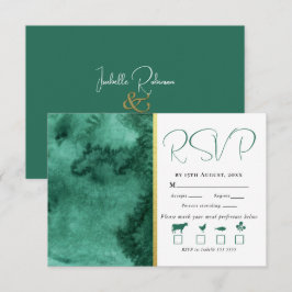 Elegante Gold Smaragdgrün gestrichene Wash Hochzei RSVP Karte