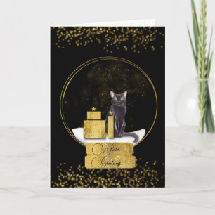 Elegante Gold Snow Globe mit einer Katze Weihnacht Karte