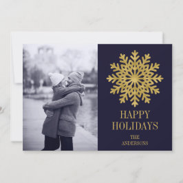 Elegante Gold Snowflake Holiday Foto Card Feiertagskarte