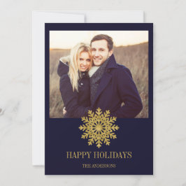 Elegante Gold Snowflake Holiday Foto Card Feiertagskarte