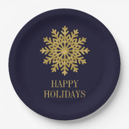 Elegante Gold Snowflake Holiday Paper Plate Pappteller