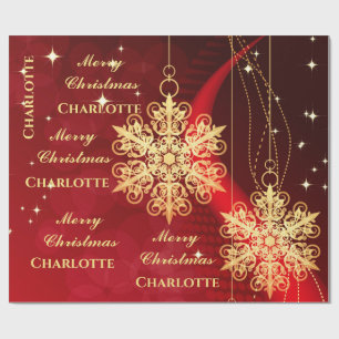 Elegante Gold Snowflake Name Weihnachten Geschenkpapier