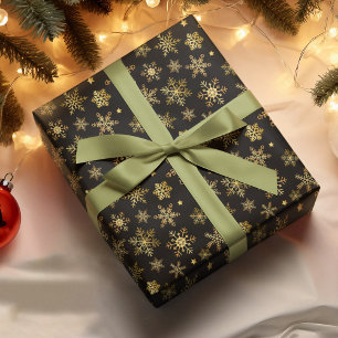 Elegante Gold Snowflake Schwarzer Hintergrund Weih Geschenkpapier