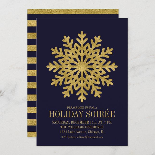 Elegante Gold Snowflake Urlaubsparty Card Einladung (Vorne/Hinten)