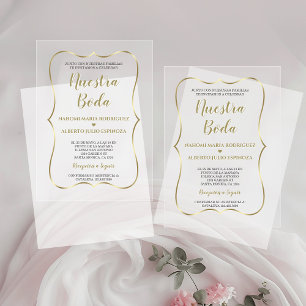 Elegante Gold Spanische Nuestra Boda Kalligrafie Acryleinladungen
