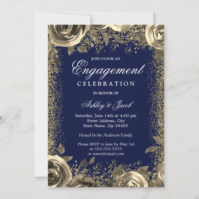 Elegante Gold Sparkle Glitzer Engagement Party Einladung (Vorderseite)