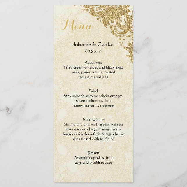 Elegante Gold Sparkle Rose Ivory Menu Cards Menükarte (Vorderseite)