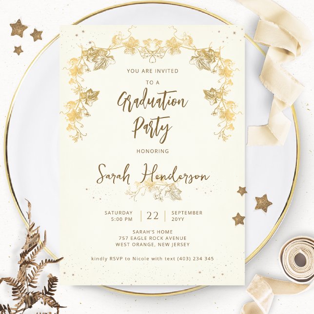 Elegante Gold Starry Night Graduation Party Einladung (Von Creator hochgeladen)