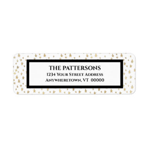 Elegante Gold Stars Black Border Rücksendeadresse