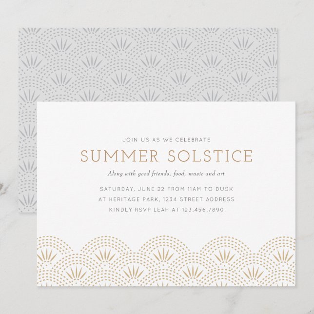 Elegante Gold Summer Solstice Party Einladung (Vorne/Hinten)