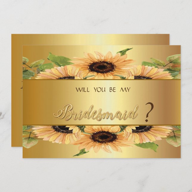 Elegante Gold Sunflowers Bridesmaid Card Einladung (Vorne/Hinten)