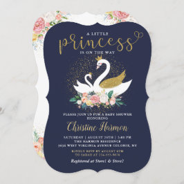 Elegante Gold Swan Princess Pink Floral Baby Showe Einladung