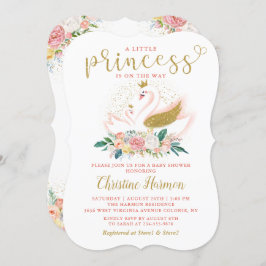 Elegante Gold Swan Princess Pink Floral Baby Showe Einladung