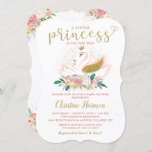 Elegante Gold Swan Princess Pink Floral Baby Showe Einladung