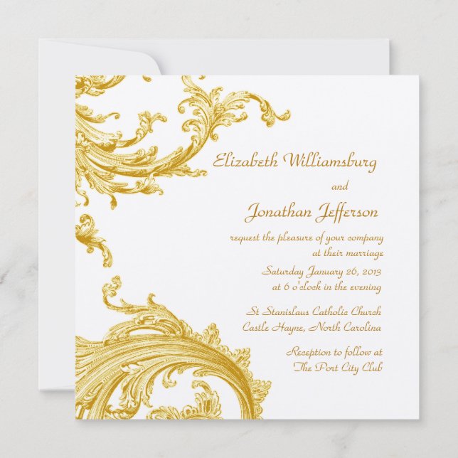 Elegante Gold Sweep Wedding Einladung (Rückseite)