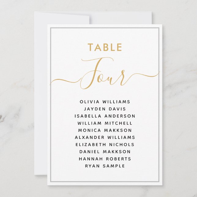 Elegante Gold Table Seating Chart Einladung (Vorderseite)