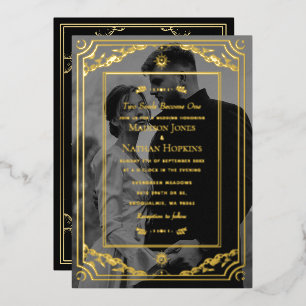 Elegante Gold-Tarotkarten-Hochzeitsfoto-Einladung Folieneinladung