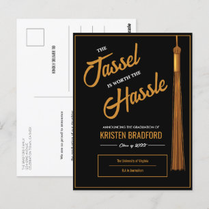 Elegante Gold Tassel Schwarzer Abschluss Ankündigu Postkarte