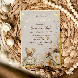 Elegante Gold Teddy Bear Babyparty Folieneinladung