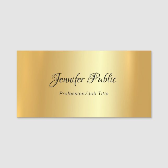 Elegante Gold Template Handgeschriebenes Skript Mo Namensschild (Vorderseite)