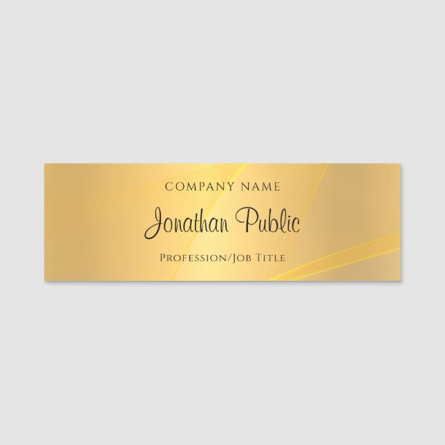 Elegante Gold Template Handgeschriebenes Skript Mo Namensschild (Vorderseite)