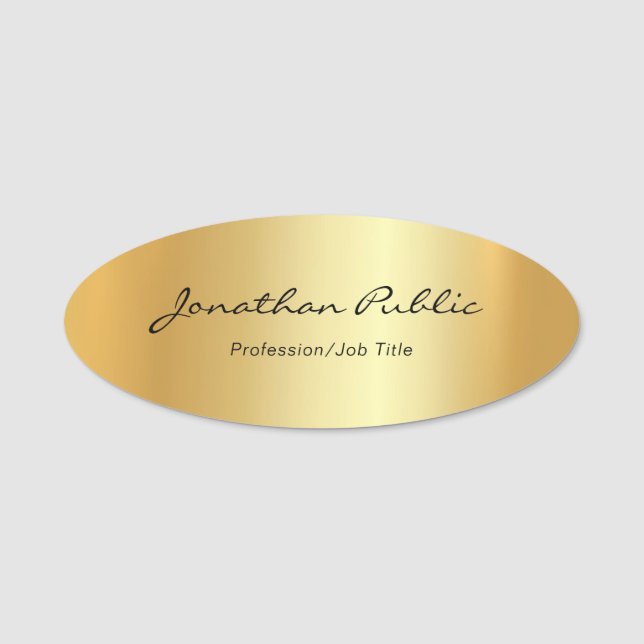 Elegante Gold Template Moderne Handschrift Text Ov Namensschild (Vorderseite)
