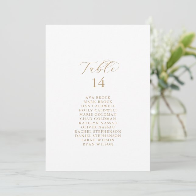 Elegante Gold Tischnummer Seating Chart Cards (Stehend Vorderseite)