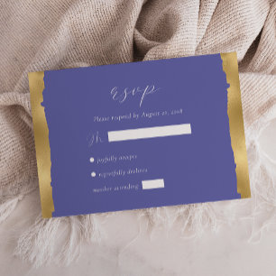 Elegante Gold Torn Edge Periwinkle Wedding RSVP Karte