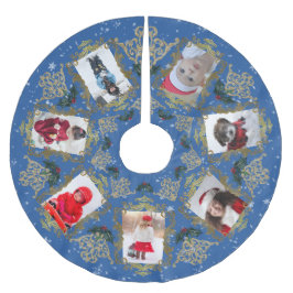 Elegante Gold Trim Family Weihnachts-FotoCollage Polyester Weihnachtsbaumdecke