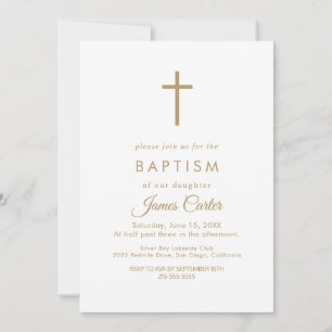 Elegante Gold-Typografie-Kreuz-Tauf-Einladung Einladung