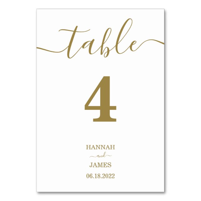 Elegante Gold Typografy Calligraphy Wedding Tischnummer (Vorderseite)