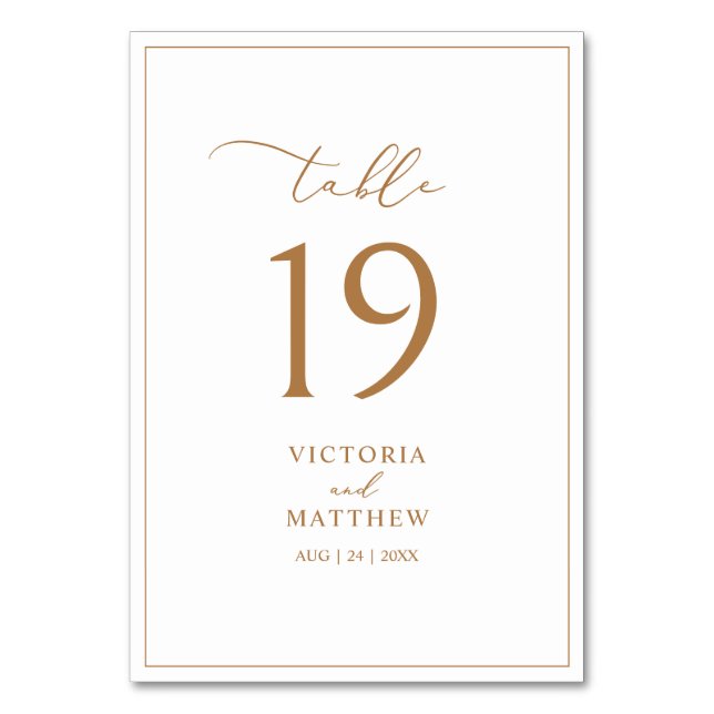 Elegante Gold Typografy Rustic Wedding Table Cards Tischnummer (Vorderseite)