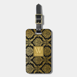 Elegante Gold- und Black Damask Print Personalisie Gepäckanhänger